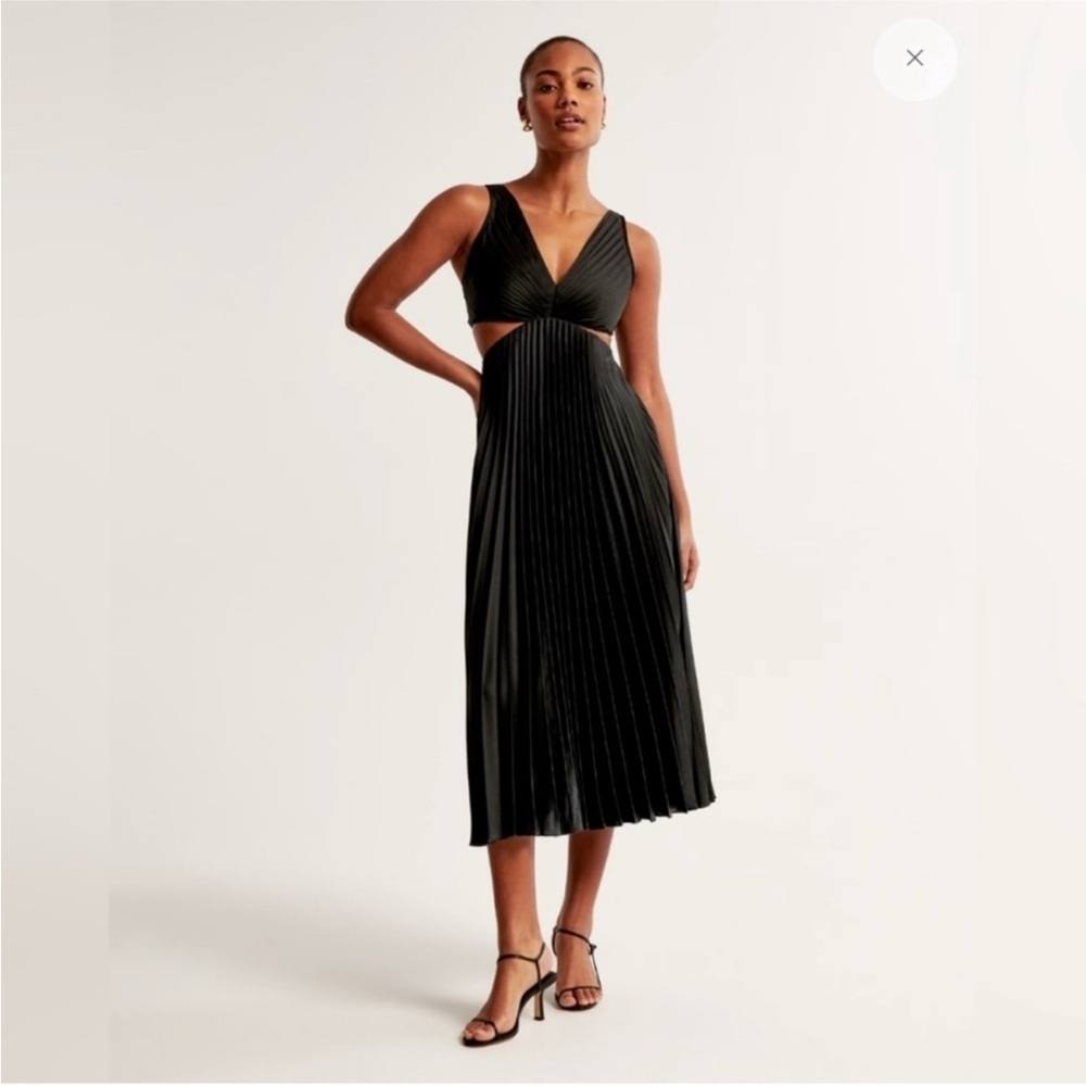 Abercrombie & Fitch Giselle Cutout Pleated Midi Dress Black XS Cocktail Party - Picture 4 of 9